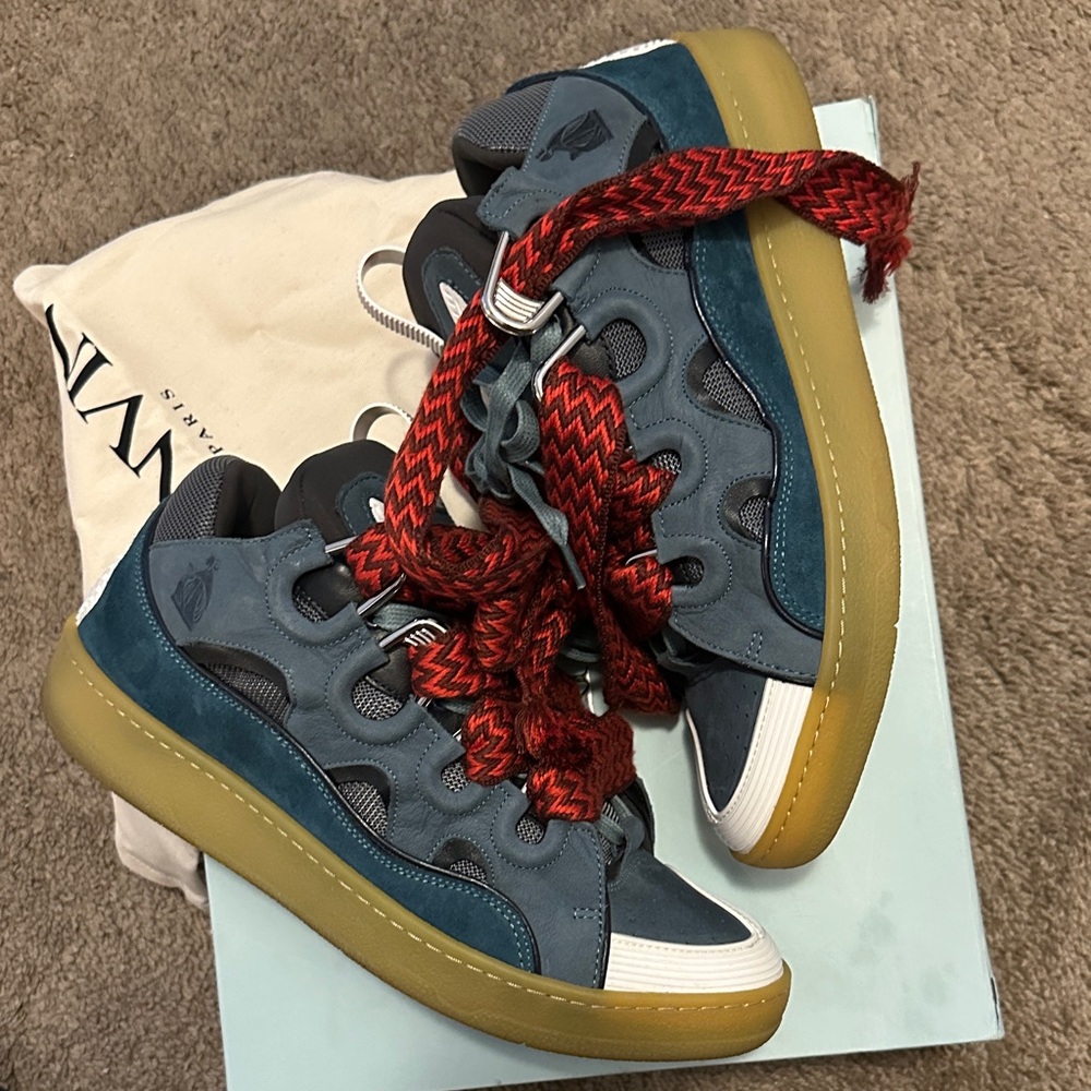 Lanvin Blue and Red High-Top Sneakers - Picture 3 of 6